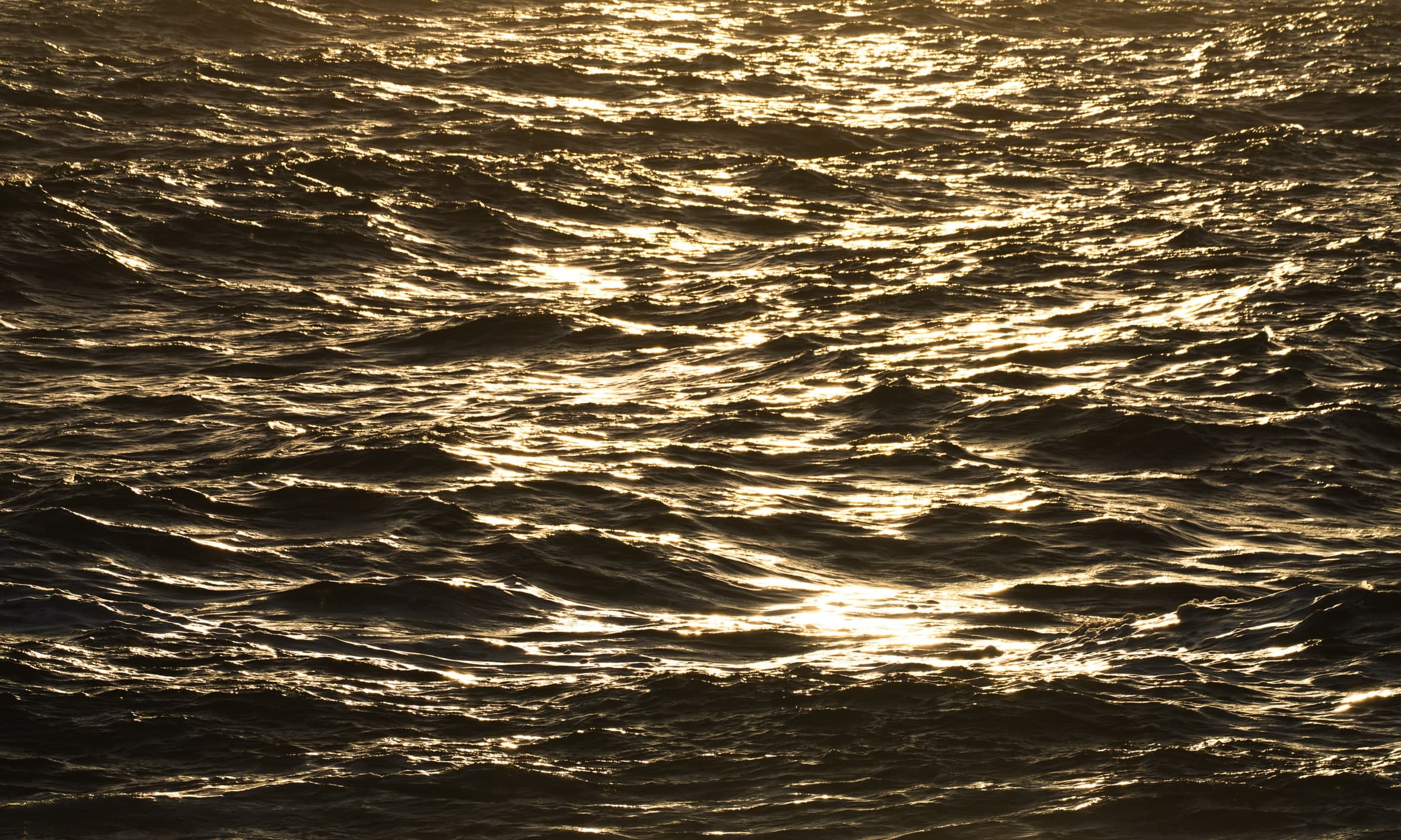 Agua oscura con reflejos dorados del sol, superficie ondulada de cerca. Agua #P44, fotografía de Cristian Letelier, edición limitada